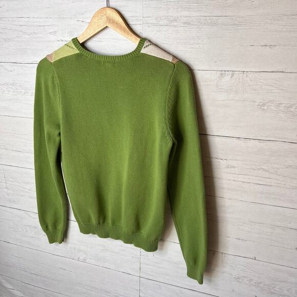 Izod Golf Sweater Womens Size Small Pink Beige & Green Argyle V Neck 100% Cotton - Picture 12 of 16
